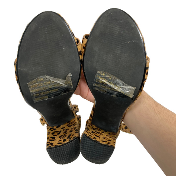 Steve Madden Sandals Womens‎ Sz 6 Carrson Calf Hair Leopard Ankle Strap Heels - Picture 5 of 8
